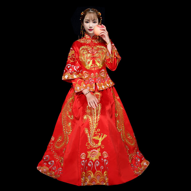 秀禾服新娘2019新款结婚中式婚纱礼服凤冠霞帔禾服结婚古装龙凤褂