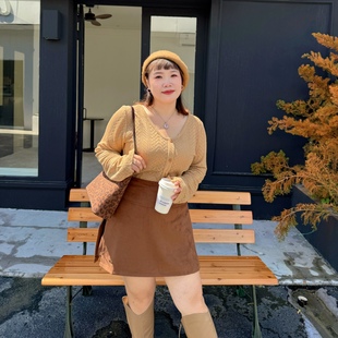 精灵家微胖2025秋季新大码女装设计感开叉高腰显瘦裙裤短款半身裙