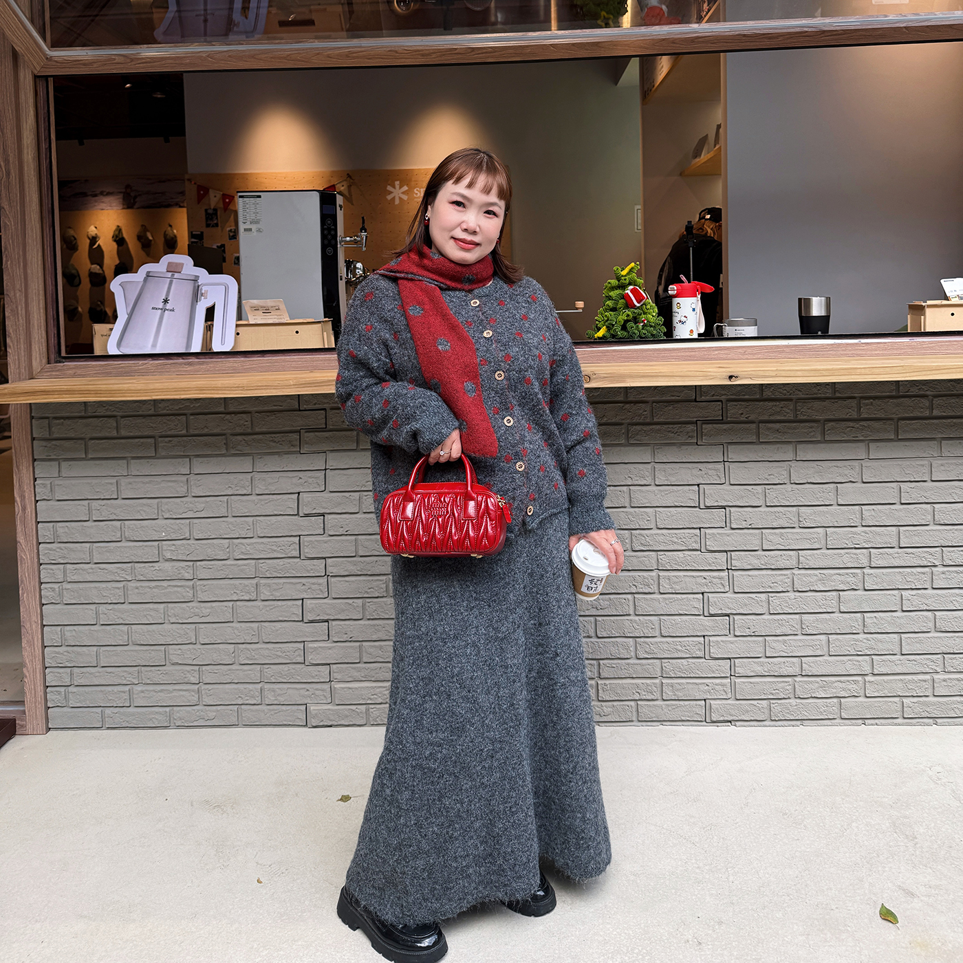 围巾针织衫半身裙遮肉显瘦套装裙