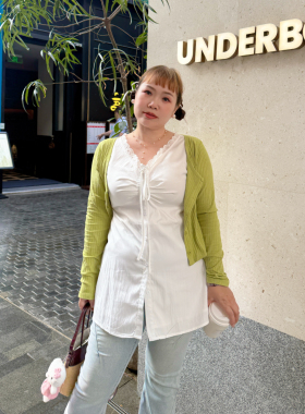 精灵家微胖大码女胖mm蕾丝花边吊带背心无袖衬衣绿色针织开衫套装