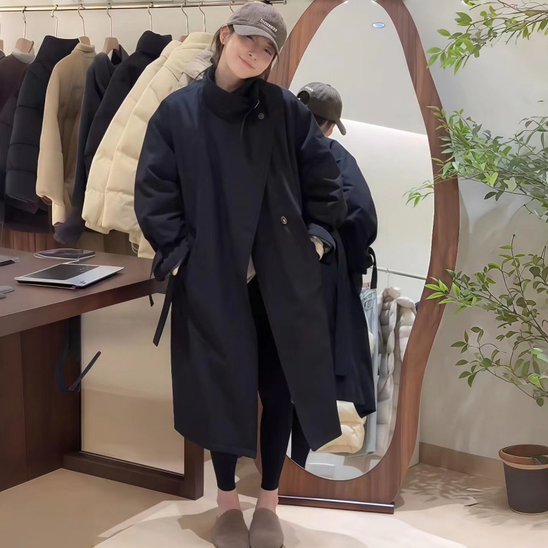 大码女装2025秋冬中长款风衣棉服