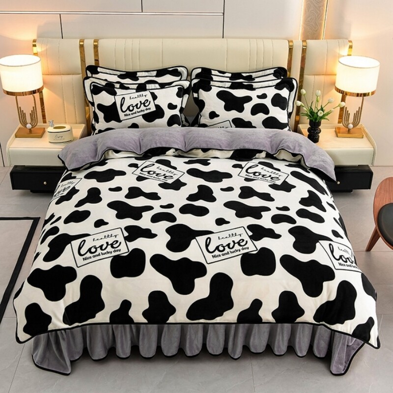 冬季加厚牛奶绒金貂绒保暖珊瑚绒法莱绒被套床单 1.8 m2米四件套