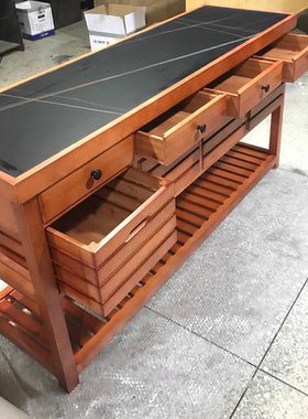 厨房中岛台实木料理台开放式餐边柜复古家用操作台美式乡村餐桌柜
