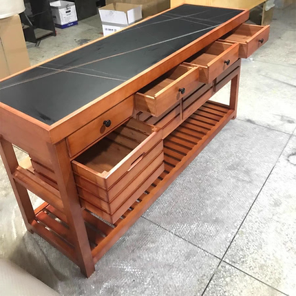 厨房中岛台实木料理台开放式餐边柜复古家用操作台美式乡村餐桌柜