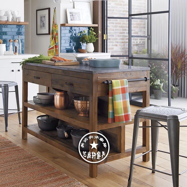 美式复古实木餐边柜现代厨房中岛操作台料理台客厅备收纳柜台北欧,住宅家具,餐边柜,淘宝优惠券,粉丝福利购,淘宝优惠卷