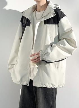 2024新品户外情侣拼色冲锋衣可脱卸帽防水防风夹克登山服防风防水