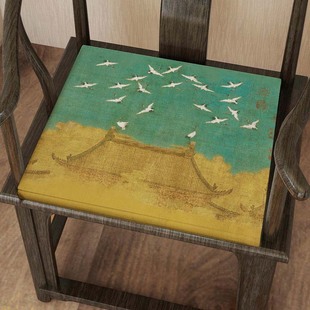 瑞鹤图椅子沙发实木太师椅定做 圈椅红木椅垫防滑坐垫长椅垫子中式
