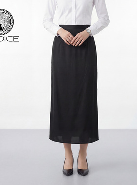 kodice2026春新款黑色高腰开叉直筒半身裙半裙子时尚通勤百搭女装