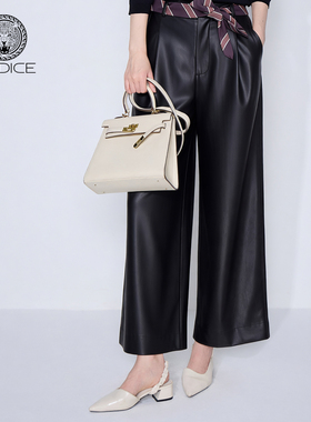 kodice2026春新款高腰宽松直筒pu皮阔腿裤子长裤配腰带时尚百搭女
