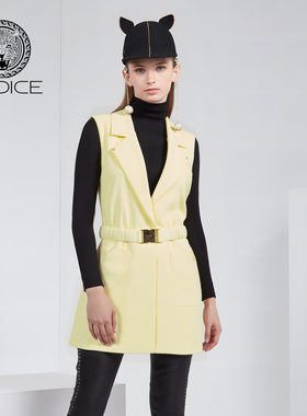 kodice春秋新款黄色翻领西装马甲无袖坎肩收腰时尚通勤气质女装