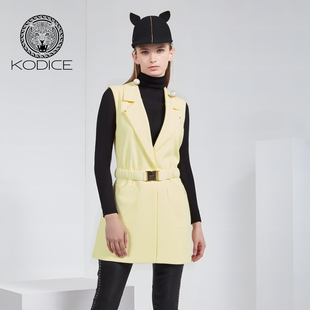 kodice春秋新款黄色翻领西装马甲无袖坎肩收腰时尚通勤气质女装