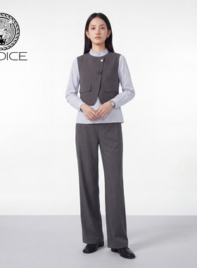 kodice2026春新款灰色短款马甲长袖衬衫上衣直筒裤子三件套装时尚