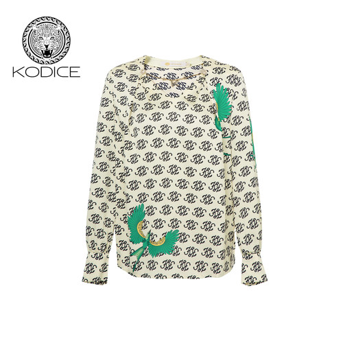 KD印花V领上衣宽松长袖开叉休闲