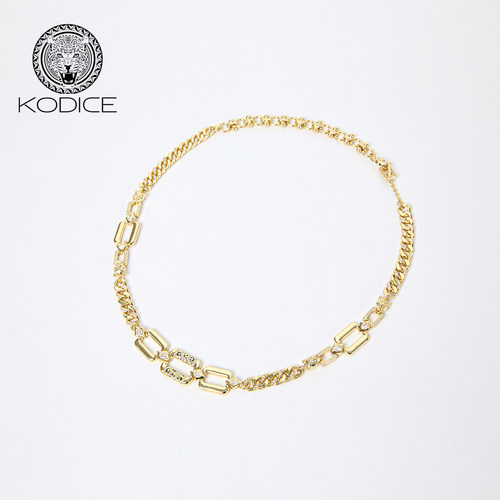 kodice金色粗链条镶钻锆石项链