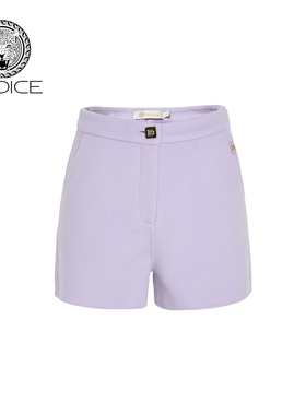 kodice秋冬新款紫色100%绵羊毛双面呢短裤A字裤显瘦时尚钻扣百搭