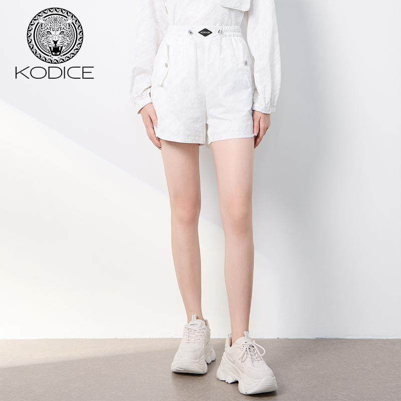 kodice秋冬新品白色印花松紧腰短裤A字裤休闲运动百搭时尚流行