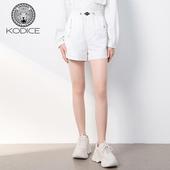 kodice秋冬新品 流行 休闲运动百搭时尚 白色印花松紧腰短裤 A字裤