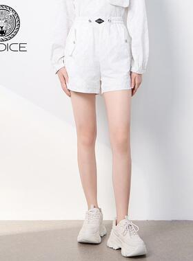 kodice秋冬新品白色印花松紧腰短裤A字裤休闲运动百搭时尚流行