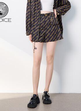 kodice春夏新品女装黑色印花logo字母撞色短款阔腿裤配腰带时尚
