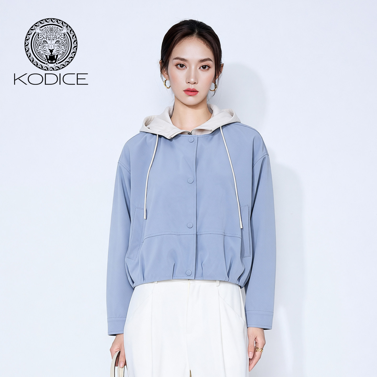 kodice2026春新款拼色连帽假两件拉链外套短款廓形时尚百搭气质女,女装/女士精品,短外套,淘宝优惠券,粉丝福利购,淘宝优惠卷