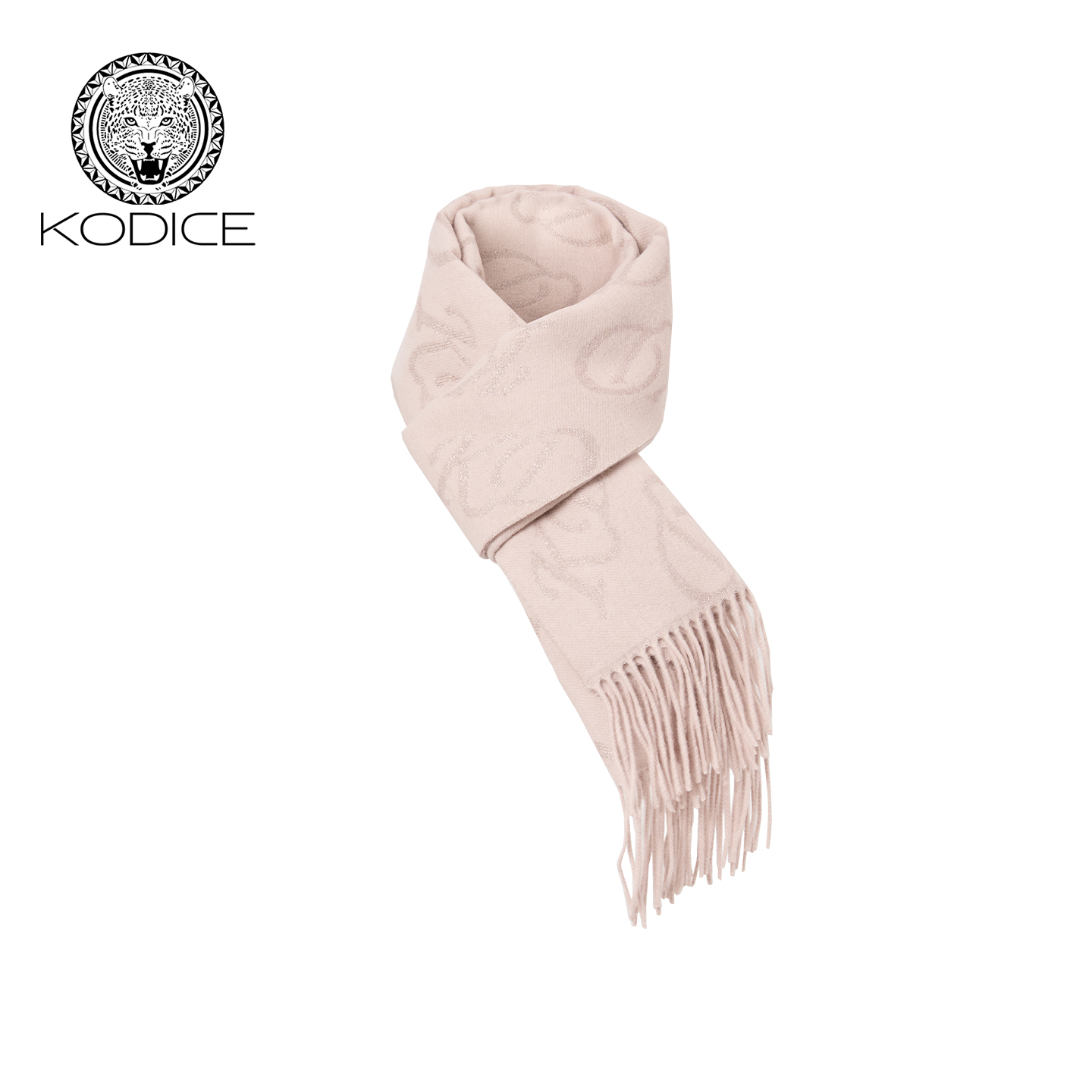 kodice粉色绵羊毛混纺流苏围巾