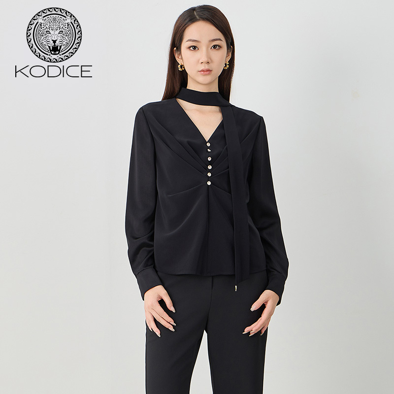 kodice纯色三醋酸系带上衣