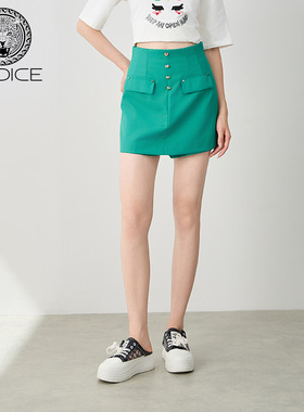 kodice春夏新款绿色高腰A字裤短裤裙裤显瘦时尚百搭流行气质女装