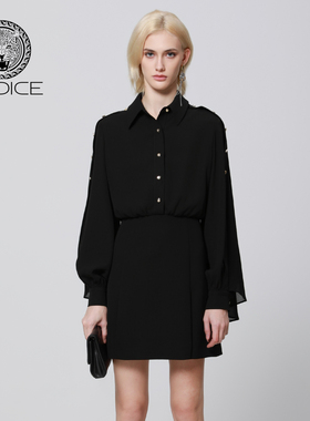 秋冬新款kodice黑色翻领斗篷披肩连衣裙子收腰短裙长袖时尚流行女