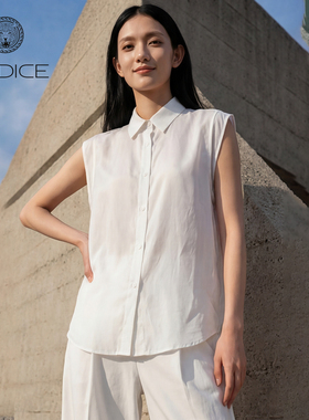 kodice衬衫女士无袖翻领白色2025春季新款莱赛尔简约休闲双层上衣