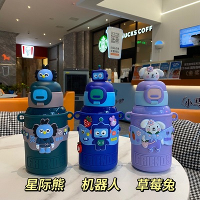 316卡通萌趣儿童公仔保温杯高颜值便携学生吸管时尚礼品水杯