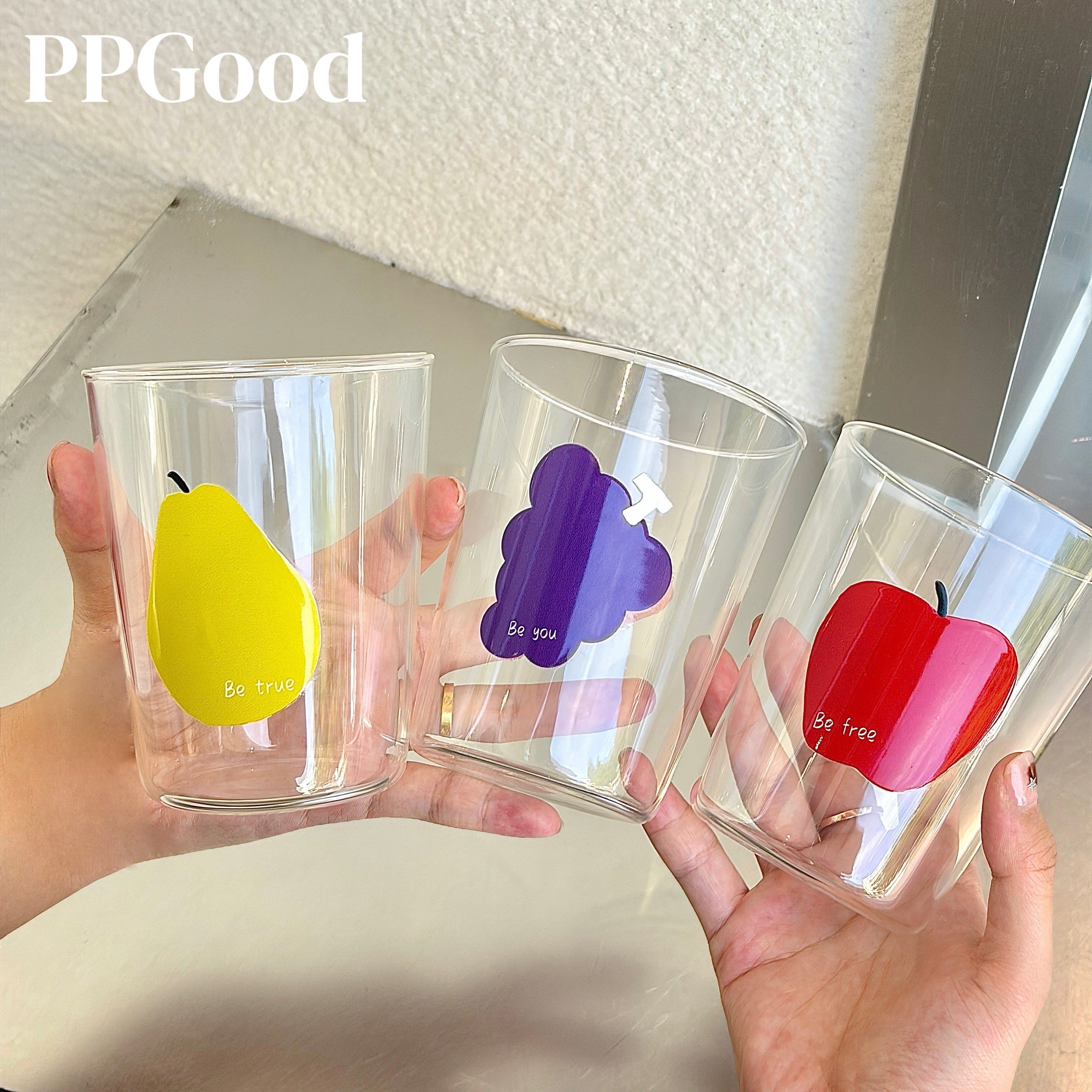 PPGood韩系卡通水果高硼硅玻璃杯网红高颜值早餐牛奶杯冷饮咖啡杯