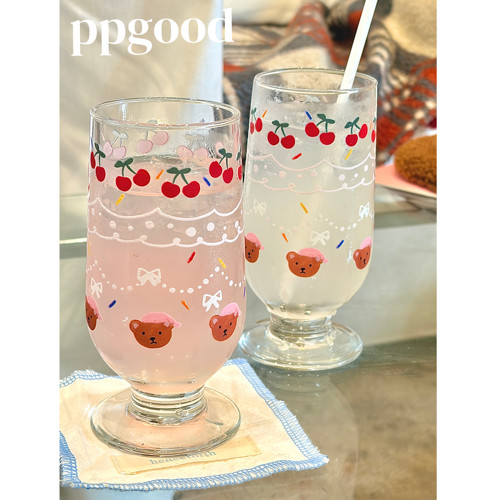 PPGood樱桃小熊耐高温玻璃咖啡杯
