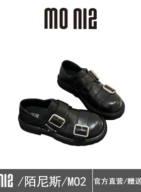 MONIZ陌尼斯英伦风皮带扣乐福鞋女黑色厚底百搭小皮鞋复古单鞋女