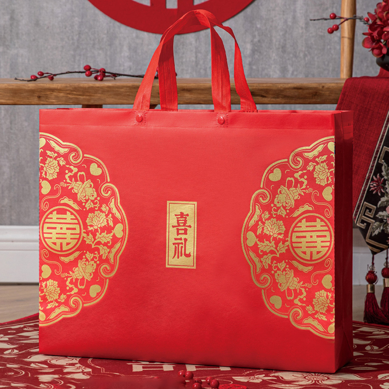 喜庆无纺布服装店手提袋礼品包装塑料袋子夏被空调被全棉三四件套