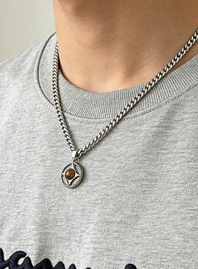 美式四星芒虎眼石吊坠古巴项链男生小众设计高级感钛钢配饰ins酷