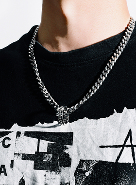 欧美古巴链子戒指组合吊坠项链男女潮ins嘻哈钛钢高街粗百搭配饰