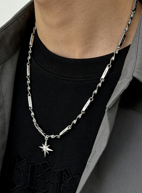 莫比乌斯星芒竹节拼接黑星芒吊坠钛钢项链锁骨链男生小众设计百搭