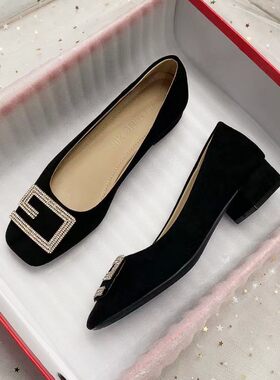 黑色绒面工作鞋工作鞋高跟鞋