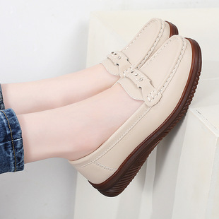正品牛筋底妈妈鞋不累脚皮鞋防滑单鞋女鞋子中老年舒适真皮软底豆