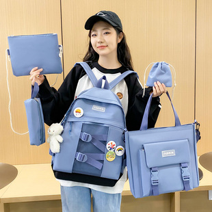 书包女3-6年级学生校园五件套可爱背包简约轻便韩版大容量双