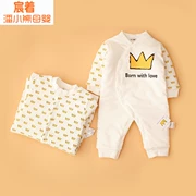 Quần áo cotton cho bé sơ sinh mùa đông chăn bông romper áo nhỏ vương miện cộng với quần cotton dày quần áo bé nhà cộng với cotton - Áo liền quần