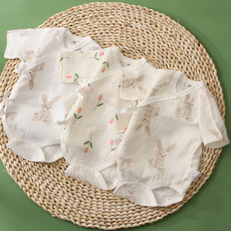 婴儿夏季天长袖纯棉纱布薄款包屁衣宝宝空调服新生儿三角爬服哈衣 - 实物图