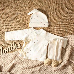 婴幼儿衣服纯棉护肚半背衣春秋宝宝无骨缝上衣可爱彩色波点满月服