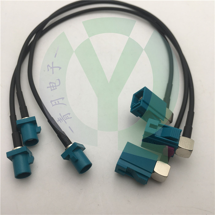 车载SMB公转母弯头柔软连接线Z型FAKRA青色车载SMB-JKW信号测试线