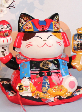 日式达摩武士猫摆件陶瓷