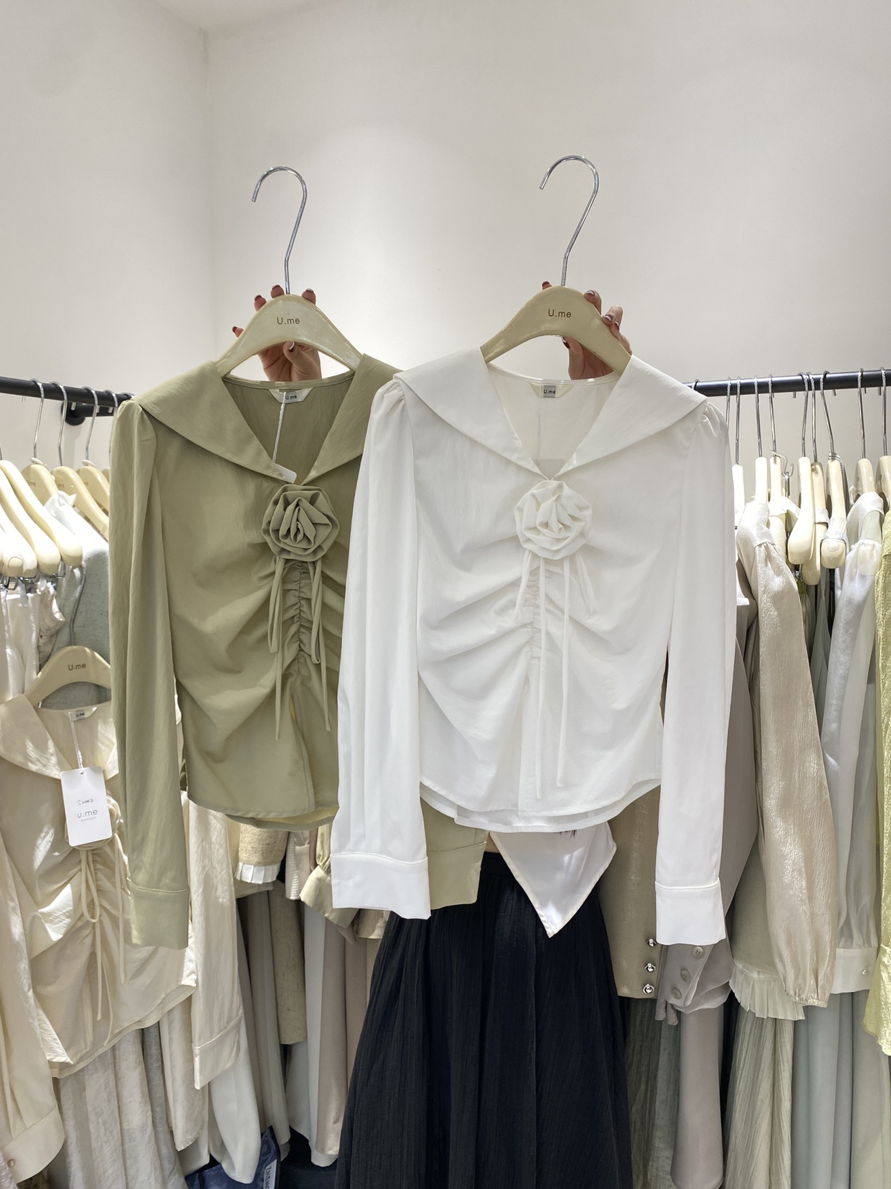 U.me花朵白色衬衫女设计感小众2024早秋新款漂亮小衫洋气上衣