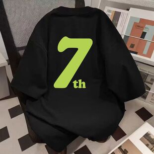 ins夏季 T恤情侣装 休闲宽松上衣男女 潮牌数字印花短袖 重磅纯棉美式