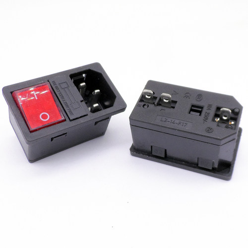 AC电源插座国标插头开关带保险丝KCD4红灯10A250V品字三合一插座