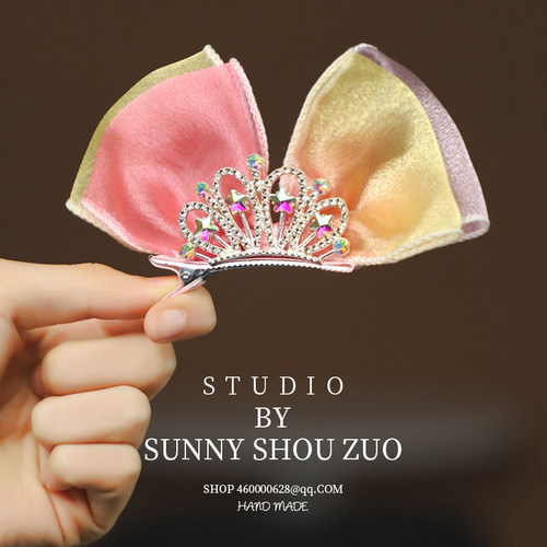 儿童头饰立体皇冠蝴蝶结发夹丸子头发顶夹五角星舞台表演演出舞蹈