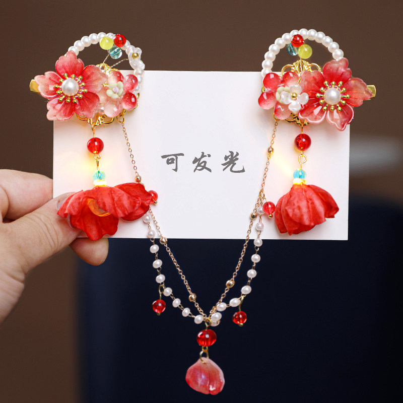 红色头饰新年儿童发夹中国风汉服额链宝宝古风拜年亮灯流苏头饰女,童装/婴儿装/亲子装,发饰,淘宝优惠券,粉丝福利购,淘宝优惠卷